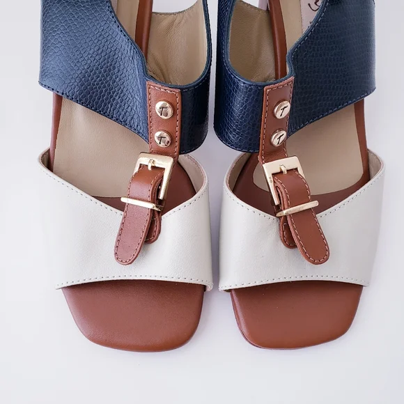 Vintage Tanguiis Leather Colorblock Heeled Sandals - Picture 10 of 14